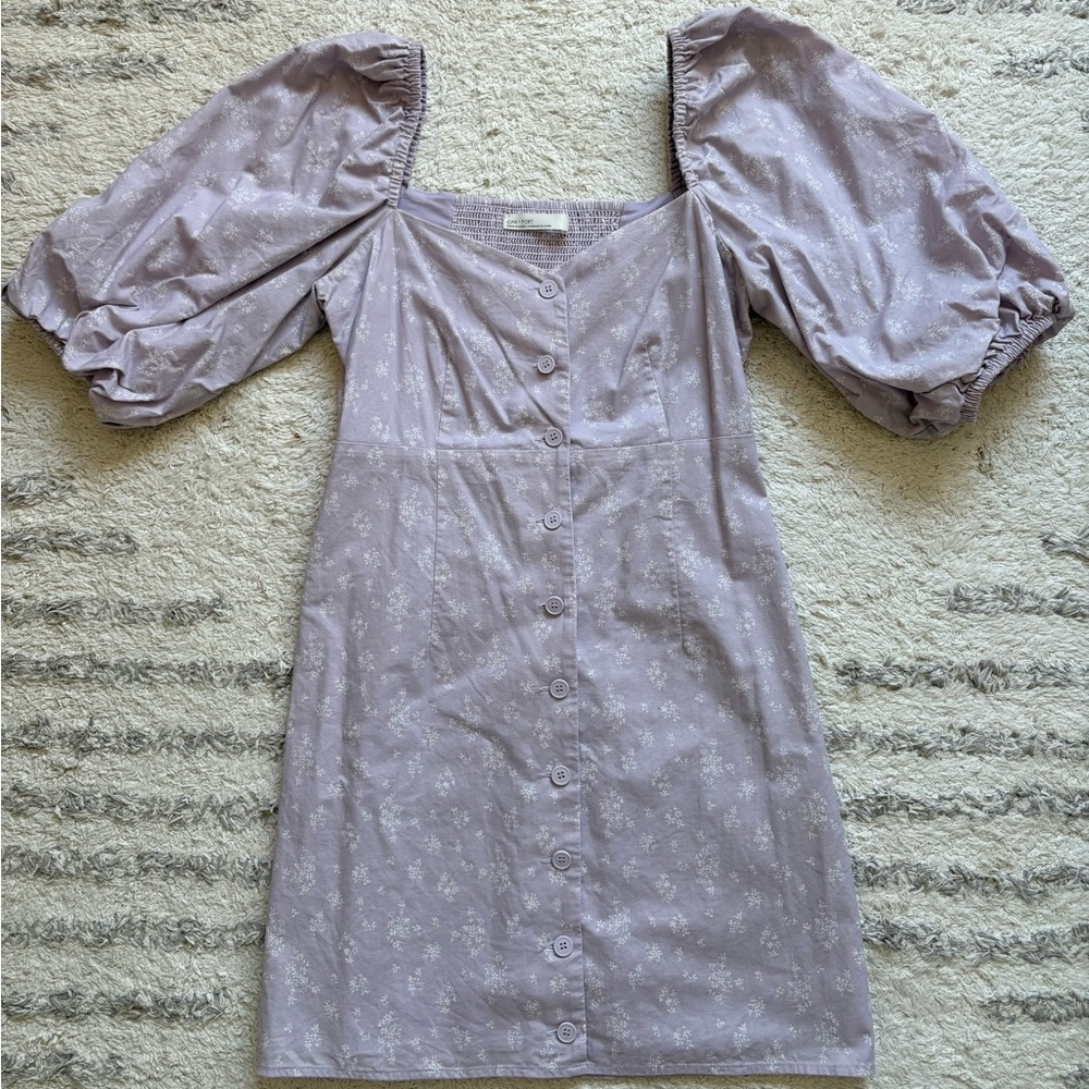 OAK + FORT Gray Puff Sleeve Mini Dress